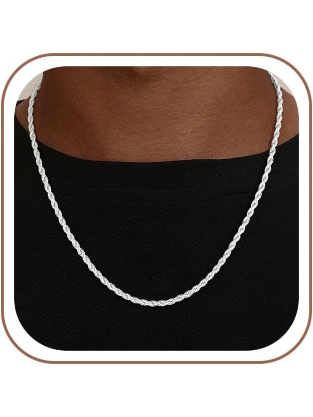 Men's S925 Sterling Silver Rope Chain Necklace - 3mm/4mm Stylish Accessory